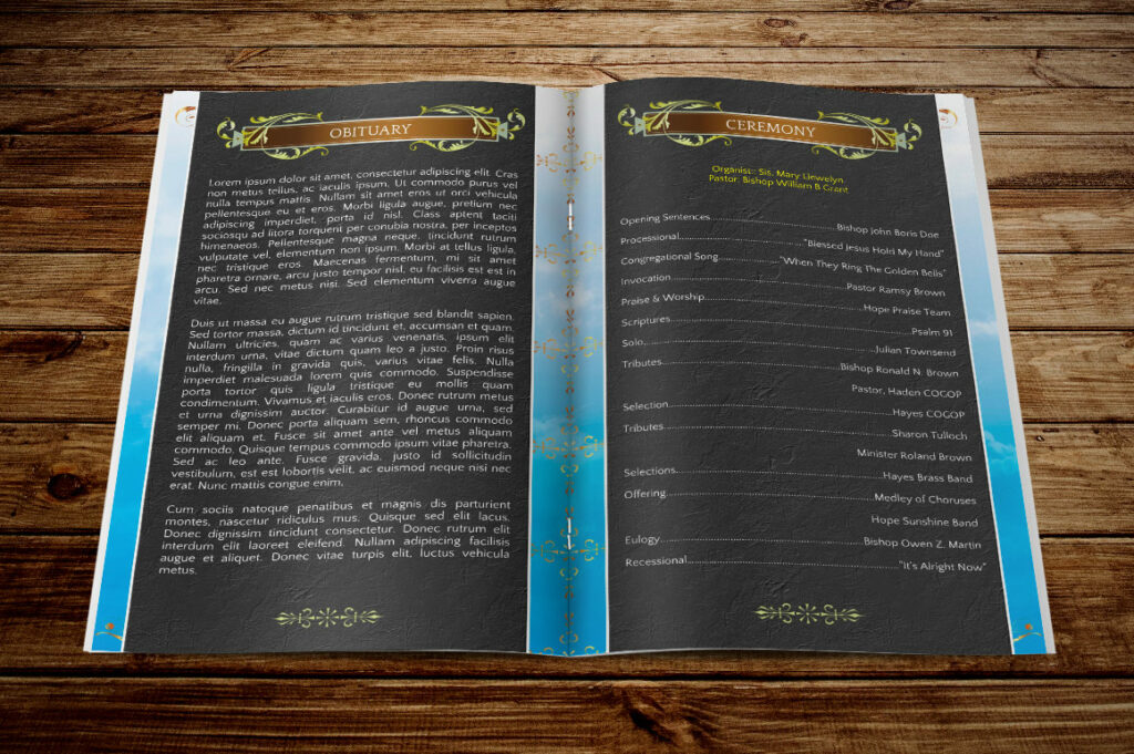 Vintage Sky Funeral Program Word Publisher Template Set