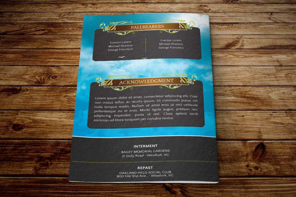 Vintage Sky Funeral Program Word Publisher Template Set