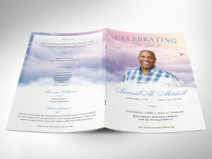 Heavenly Funeral Program Template for Canva, Purple Pink, In Loving Memory, Celebration of Life, Women's Obituary Template, 8 Pages, 5.5x8.5