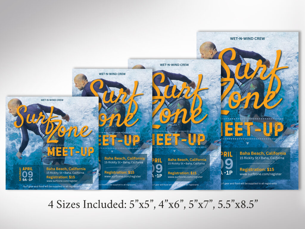 Surf Meet-Up Flyer Template for Canva, Customizable Beach Party, Surf Music Festival & Spring Break Event, Digital Download for Easy Editing