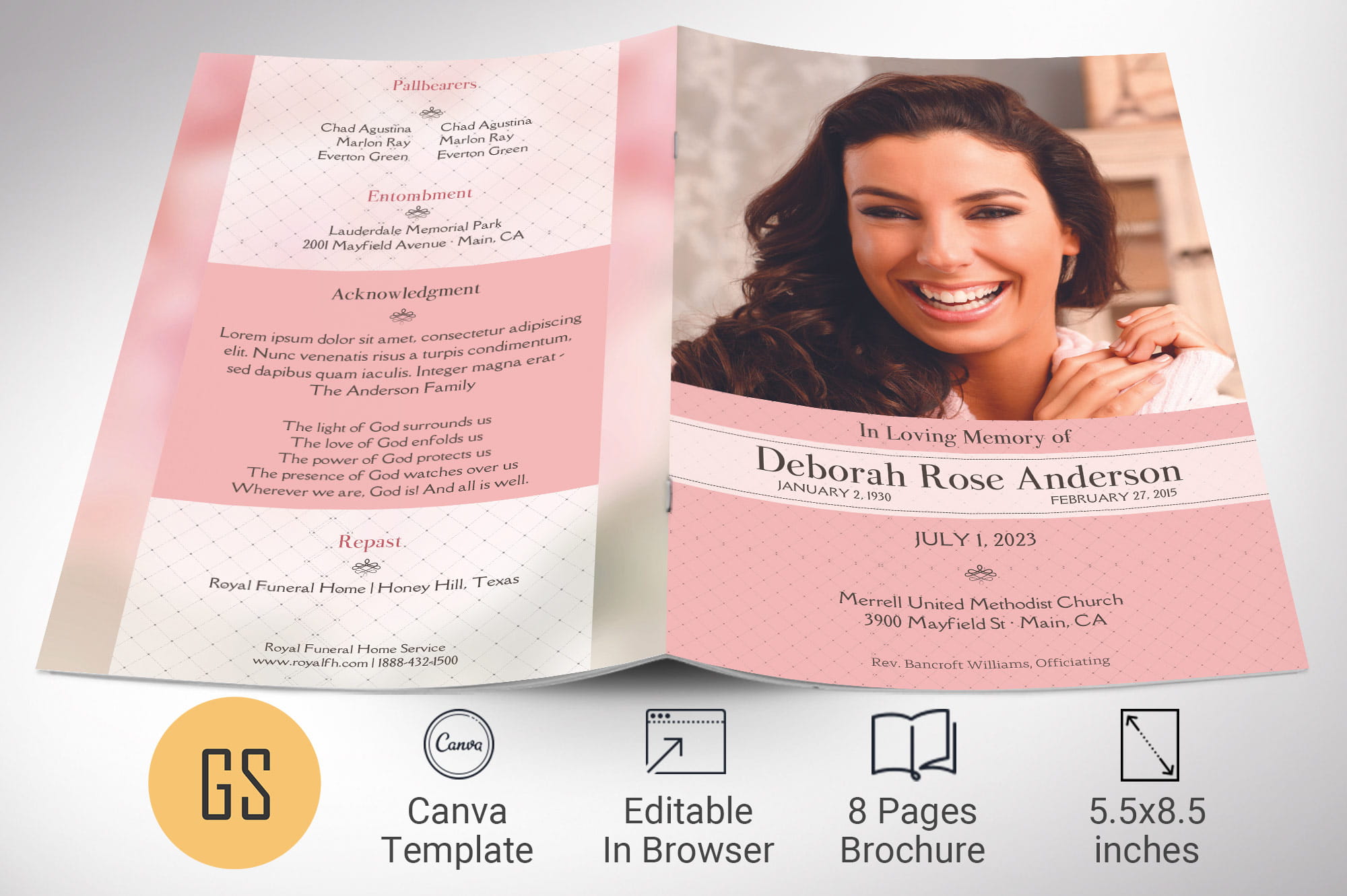 Glamour Funeral Program Template for Canva post thumbnail image